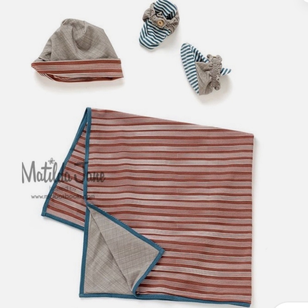 Matilda Jane & Joanna Gaines Blue and Gray Baby Set - blanket, hat & booties
